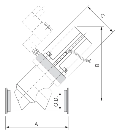 Stainless Steel SS304 Pneumatic Y-inline Vacuum Angle Valve with Solenoid Valve